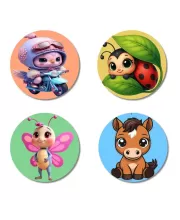 Alien, Ladybug, Butterfly, And Horse. Fridge Magnets  4 Piece Set | 3 Inch Round Wall Fridge Decor (F22984)