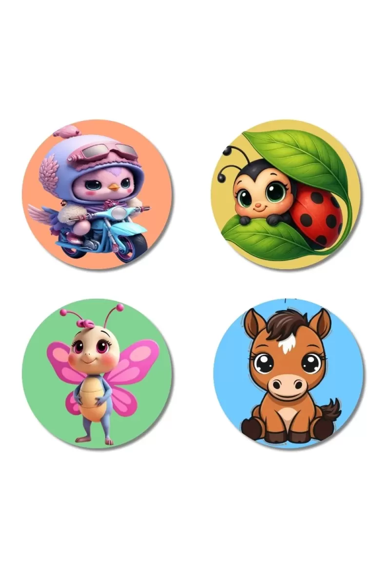 Alien, Ladybug, Butterfly, And Horse. Fridge Magnets Ã¢â‚¬â€œ 4 Piece Set | 3 Inch Round Wall Fridge Decor (F22984)