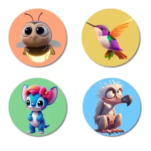 Bee, Hummingbird, Alien, And Vulture. Fridge Magnets – 4 Piece Set | 3 Inch Round Wall Fridge Decor (F22985) Bee, Hummingbird, Alien, And Vulture. Fridge Magnets – 4 Piece Set | 3 Inch Round Wall Fridge Decor (F22985)