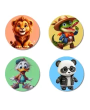 Lion, Crocodile, Duck, And Panda. Fridge Magnets Ã¢â‚¬â€œ 4 Piece Set | 3 Inch Round Wall Fridge Decor (F22987)