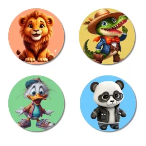 Lion, Crocodile, Duck, And Panda. Fridge Magnets – 4 Piece Set | 3 Inch Round Wall Fridge Decor (F22987) Lion, Crocodile, Duck, And Panda. Fridge Magnets – 4 Piece Set | 3 Inch Round Wall Fridge Decor (F22987)