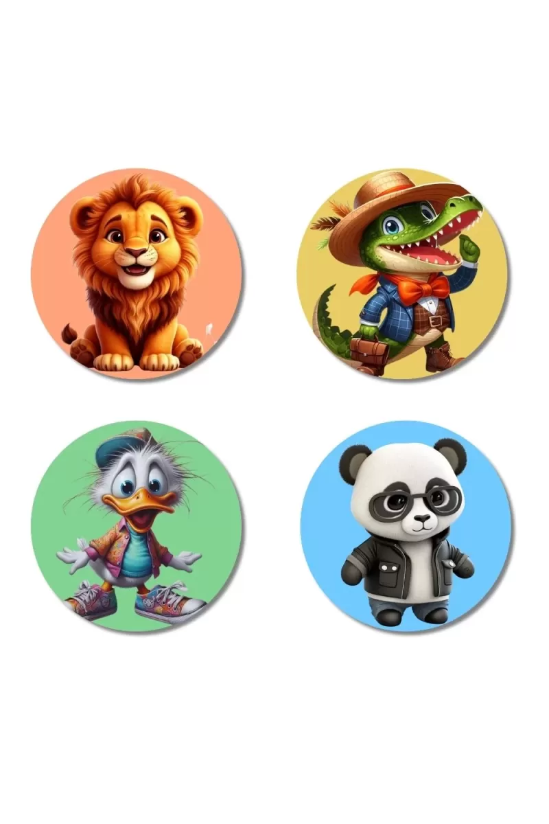 Lion, Crocodile, Duck, And Panda. Fridge Magnets Ã¢â‚¬â€œ 4 Piece Set | 3 Inch Round Wall Fridge Decor (F22987)