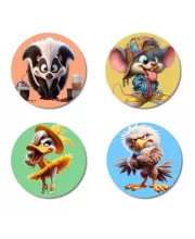 Skunk, Mouse, Duck, And Eagle. Fridge Magnets Ã¢â‚¬â€œ 4 Piece Set | 3 Inch Round Wall Fridge Decor (F22988)