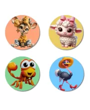 Deer, Sheep, Scorpion, And Ostrich. Fridge Magnets Ã¢â‚¬â€œ 4 Piece Set | 3 Inch Round Wall Fridge Decor (F22989)