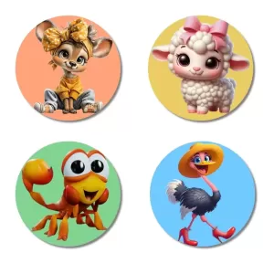 Deer, Sheep, Scorpion, And Ostrich. Fridge Magnets – 4 Piece Set | 3 Inch Round Wall Fridge Decor (F22989) Deer, Sheep, Scorpion, And Ostrich. Fridge Magnets – 4 Piece Set | 3 Inch Round Wall Fridge Decor (F22989)