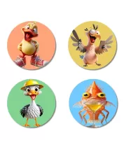 Duck, Eagle, Stork, And Fish. Fridge Magnets Ã¢â‚¬â€œ 4 Piece Set | 3 Inch Round Wall Fridge Decor (F22990)