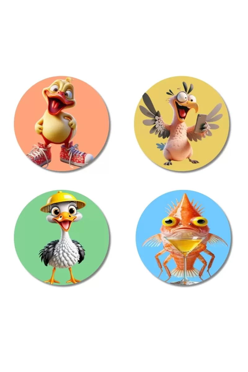 Duck, Eagle, Stork, And Fish. Fridge Magnets Ã¢â‚¬â€œ 4 Piece Set | 3 Inch Round Wall Fridge Decor (F22990)