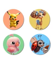 Pikachu, Deer, Bird, And Ladybug. Fridge Magnets Ã¢â‚¬â€œ 4 Piece Set | 3 Inch Round Wall Fridge Decor (F22992)