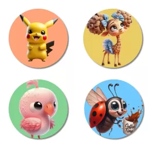 Pikachu, Deer, Bird, And Ladybug. Fridge Magnets Ã¢â‚¬â€œ 4 Piece Set | 3 Inch Round Wall Fridge Decor (F22992)
