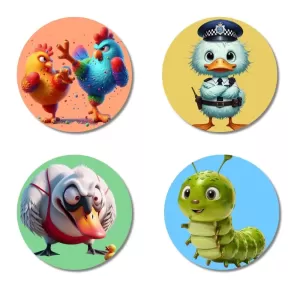 Rooster, Duck, Swan, And Caterpillar. Fridge Magnets – 4 Piece Set | 3 Inch Round Wall Fridge Decor (F22994) Rooster, Duck, Swan, And Caterpillar. Fridge Magnets – 4 Piece Set | 3 Inch Round Wall Fridge Decor (F22994)