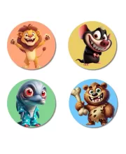 Lion, Mouse, Alien, And Bear. Fridge Magnets Ã¢â‚¬â€œ 4 Piece Set | 3 Inch Round Wall Fridge Decor (F22995)