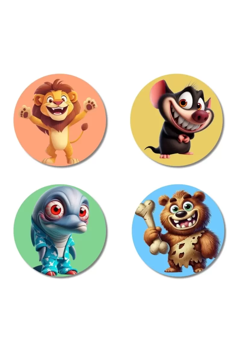 Lion, Mouse, Alien, And Bear. Fridge Magnets Ã¢â‚¬â€œ 4 Piece Set | 3 Inch Round Wall Fridge Decor (F22995)