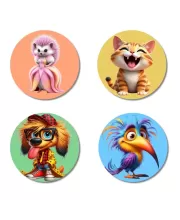 Hedgehog, Cat, Dog, And Toucan. Fridge Magnets Ã¢â‚¬â€œ 4 Piece Set | 3 Inch Round Wall Fridge Decor (F22997)