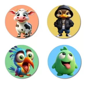 Cow, Duck, Bird, And Alien. Fridge Magnets – 4 Piece Set | 3 Inch Round Wall Fridge Decor (F22998) Cow, Duck, Bird, And Alien. Fridge Magnets – 4 Piece Set | 3 Inch Round Wall Fridge Decor (F22998)