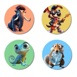Mammoth, Dog, Chameleon, And Squirrel. Fridge Magnets – 4 Piece Set | 3 Inch Round Wall Fridge Decor (F22999) Mammoth, Dog, Chameleon, And Squirrel. Fridge Magnets – 4 Piece Set | 3 Inch Round Wall Fridge Decor (F22999)