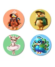 Penguin, Chick, Mouse, And Peacock. Fridge Magnets Ã¢â‚¬â€œ 4 Piece Set | 3 Inch Round Wall Fridge Decor (F23000)