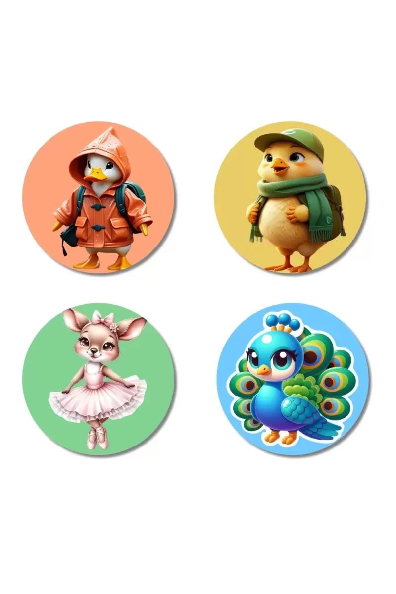 Penguin, Chick, Mouse, And Peacock. Fridge Magnets Ã¢â‚¬â€œ 4 Piece Set | 3 Inch Round Wall Fridge Decor (F23000)