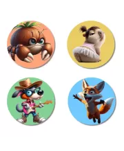Crab, Squirrel, Dog, And Fox. Fridge Magnets Ã¢â‚¬â€œ 4 Piece Set | 3 Inch Round Wall Fridge Decor (F23001)