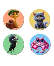 Snake, Cat, Crow, And Crab. Fridge Magnets Ã¢â‚¬â€œ 4 Piece Set | 3 Inch Round Wall Fridge Decor (F23004)