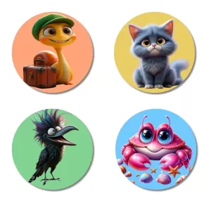 Snake, Cat, Crow, And Crab. Fridge Magnets – 4 Piece Set | 3 Inch Round Wall Fridge Decor (F23004) Snake, Cat, Crow, And Crab. Fridge Magnets – 4 Piece Set | 3 Inch Round Wall Fridge Decor (F23004)