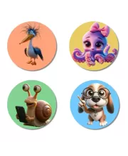 Bird, Octopus, Snail, And Dog. Fridge Magnets – 4 Piece Set | 3 Inch Round Wall Fridge Decor (F23005) Bird, Octopus, Snail, And Dog. Fridge Magnets – 4 Piece Set | 3 Inch Round Wall Fridge Decor (F23005)