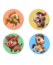 Fish, Rat, Boar, And Horse. Fridge Magnets Ã¢â‚¬â€œ 4 Piece Set | 3 Inch Round Wall Fridge Decor (F23007)