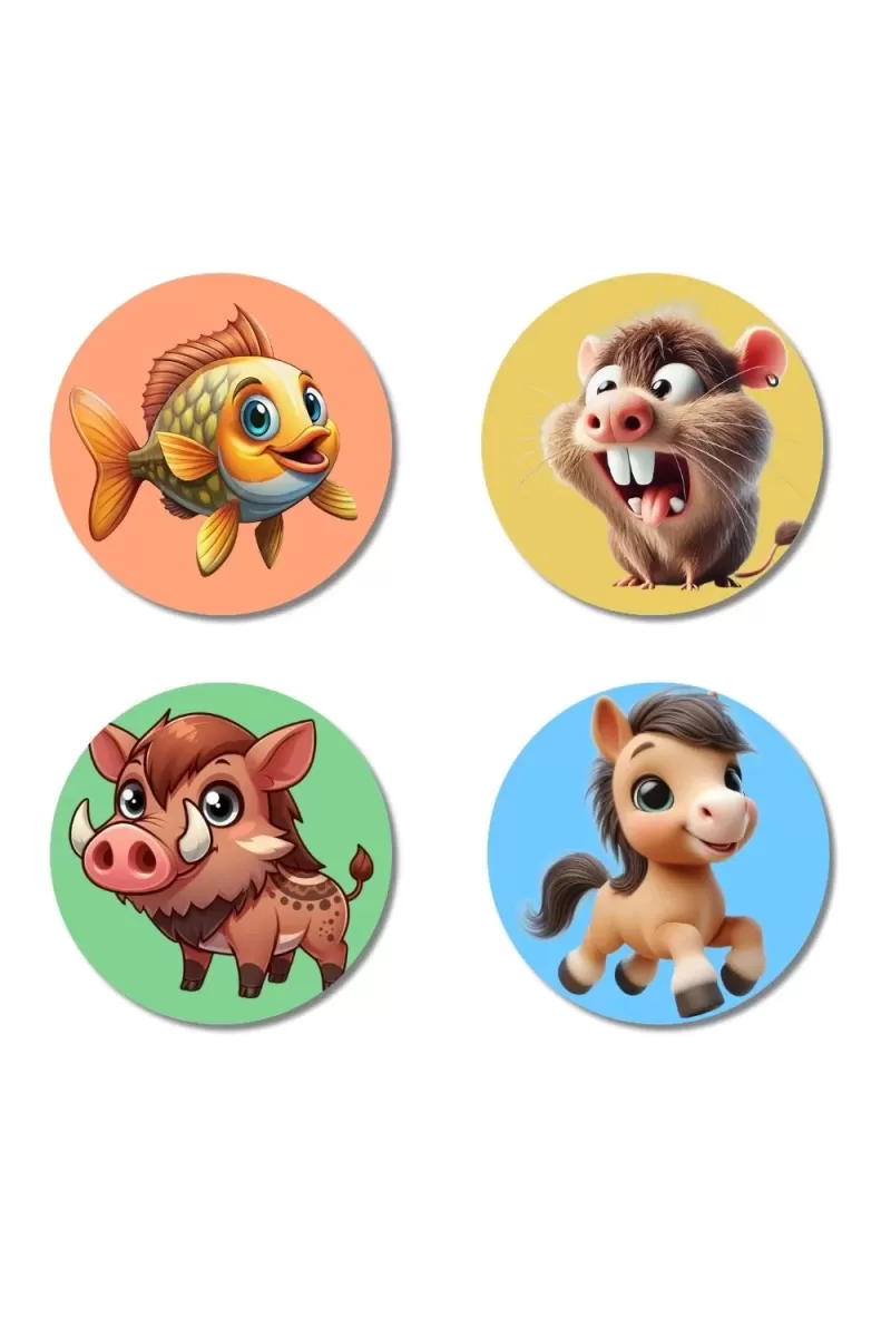 Fish, Rat, Boar, And Horse. Fridge Magnets Ã¢â‚¬â€œ 4 Piece Set | 3 Inch Round Wall Fridge Decor (F23007)