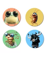 Fly, Cockroach, Cicada, And Yak. Fridge Magnets Ã¢â‚¬â€œ 4 Piece Set | 3 Inch Round Wall Fridge Decor (F23009)