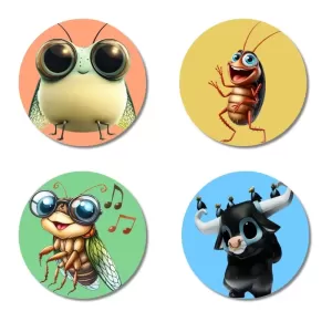 Fly, Cockroach, Cicada, And Yak. Fridge Magnets – 4 Piece Set | 3 Inch Round Wall Fridge Decor (F23009) Fly, Cockroach, Cicada, And Yak. Fridge Magnets – 4 Piece Set | 3 Inch Round Wall Fridge Decor (F23009)
