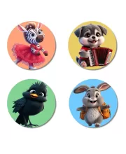 Zebra, Dog, Bird, And Rabbit. Fridge Magnets Ã¢â‚¬â€œ 4 Piece Set | 3 Inch Round Wall Fridge Decor (F23012)