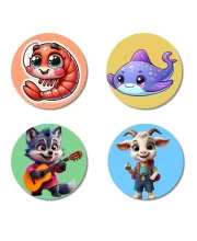 Shrimp, Stingray, Cat, And Goat. Fridge Magnets Ã¢â‚¬â€œ 4 Piece Set | 3 Inch Round Wall Fridge Decor (F23013)