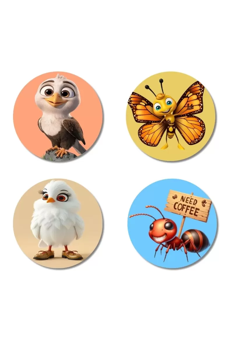 Eagle, Butterfly, Bird, And Ant. Fridge Magnets Ã¢â‚¬â€œ 4 Piece Set | 3 Inch Round Wall Fridge Decor (F23014)