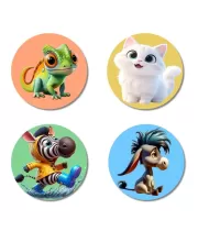 Chameleon, Cat, Zebra, And Donkey. Fridge Magnets Ã¢â‚¬â€œ 4 Piece Set | 3 Inch Round Wall Fridge Decor (F23015)