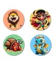 Lion, Bull, Crab, And Dragon. Fridge Magnets Ã¢â‚¬â€œ 4 Piece Set | 3 Inch Round Wall Fridge Decor (F23017)