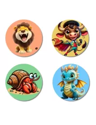 Lion, Bull, Crab, And Dragon. Fridge Magnets Ã¢â‚¬â€œ 4 Piece Set | 3 Inch Round Wall Fridge Decor (F23017)