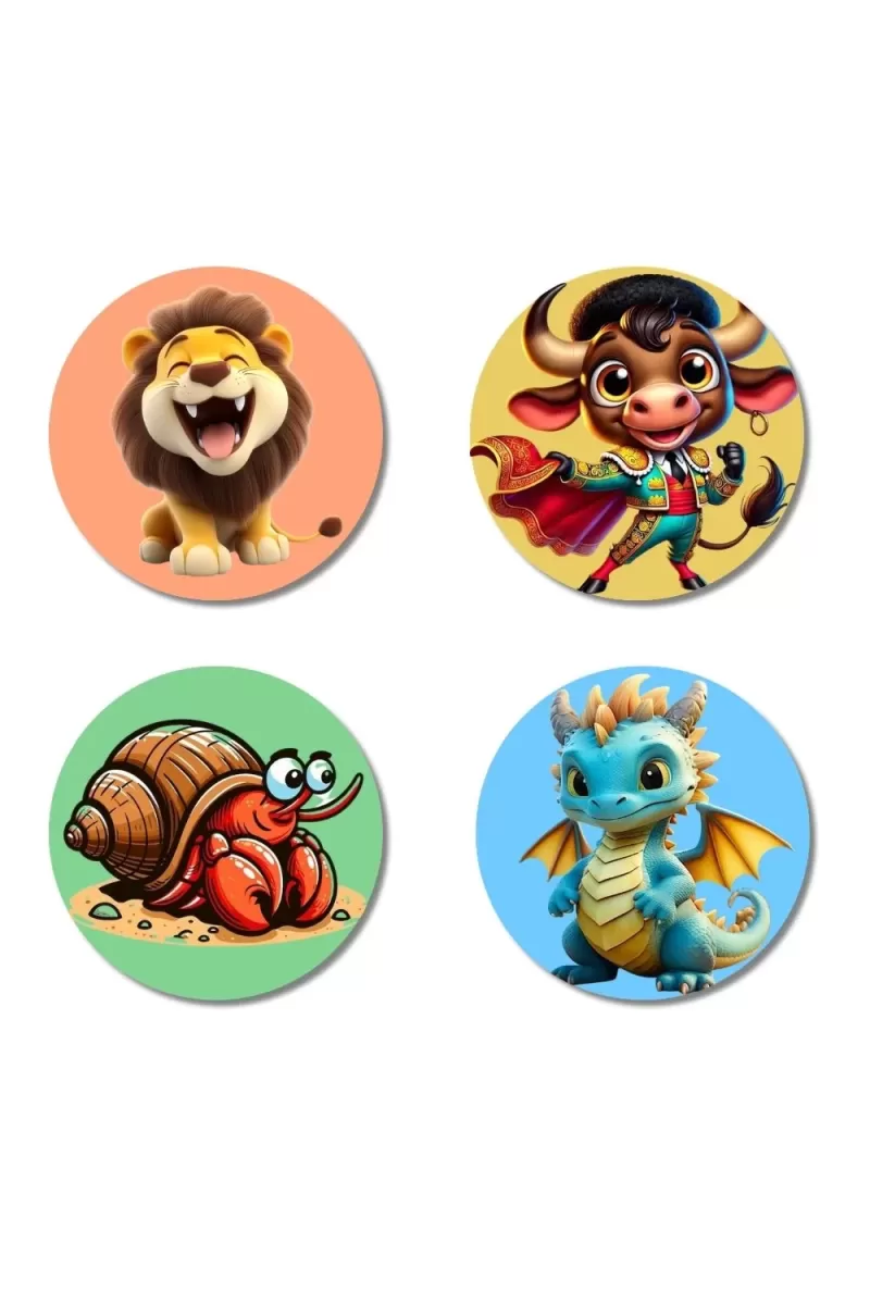 Lion, Bull, Crab, And Dragon. Fridge Magnets Ã¢â‚¬â€œ 4 Piece Set | 3 Inch Round Wall Fridge Decor (F23017)