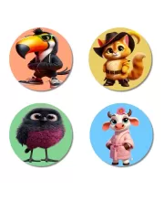 Toucan, Squirrel, Bird, And Cow. Fridge Magnets Ã¢â‚¬â€œ 4 Piece Set | 3 Inch Round Wall Fridge Decor (F23018)