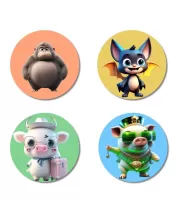 Gorilla, Bat, Pig, And Pig. Fridge Magnets Ã¢â‚¬â€œ 4 Piece Set | 3 Inch Round Wall Fridge Decor (F23021)