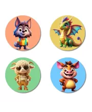 Wolf, Dragon, Sheep, And Pig. Fridge Magnets Ã¢â‚¬â€œ 4 Piece Set | 3 Inch Round Wall Fridge Decor (F23022)