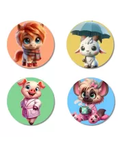 Horse, Goat, Pig, And Hyena. Fridge Magnets Ã¢â‚¬â€œ 4 Piece Set | 3 Inch Round Wall Fridge Decor (F23023)