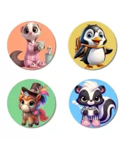 Possum, Penguin, Pony, And Skunk. Fridge Magnets Ã¢â‚¬â€œ 4 Piece Set | 3 Inch Round Wall Fridge Decor (F23024)