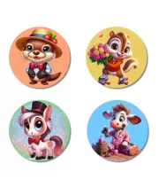 Beaver, Chipmunk, Pony, And Cow. Fridge Magnets  4 Piece Set | 3 Inch Round Wall Fridge Decor (F23025)