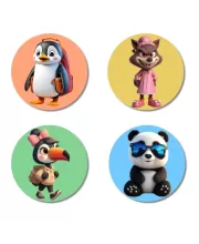 Penguin, Wolf, Toucan, And Panda. Fridge Magnets Ã¢â‚¬â€œ 4 Piece Set | 3 Inch Round Wall Fridge Decor (F23026)