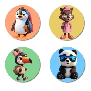 Penguin, Wolf, Toucan, And Panda. Fridge Magnets – 4 Piece Set | 3 Inch Round Wall Fridge Decor (F23026) Penguin, Wolf, Toucan, And Panda. Fridge Magnets – 4 Piece Set | 3 Inch Round Wall Fridge Decor (F23026)