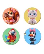 Squirrel, Cat, Parrot, And Toucan. Fridge Magnets Ã¢â‚¬â€œ 4 Piece Set | 3 Inch Round Wall Fridge Decor (F23027)