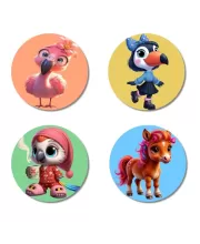 Flamingo, Toucan, Parrot, Horse Fridge Magnets Ã¢â‚¬â€œ 4 Piece Set | 3 Inch Round Wall Fridge Decor (F23028)