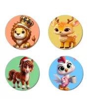 Lion, Deer, Horse, And Chicken. Fridge Magnets Ã¢â‚¬â€œ 4 Piece Set | 3 Inch Round Wall Fridge Decor (F23029)