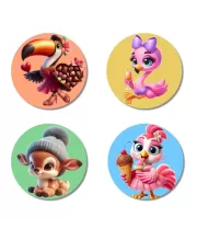 Flamingo, Toucan, Parrot, And Horse. Fridge Magnets Ã¢â‚¬â€œ 4 Piece Set | 3 Inch Round Wall Fridge Decor (F23030)
