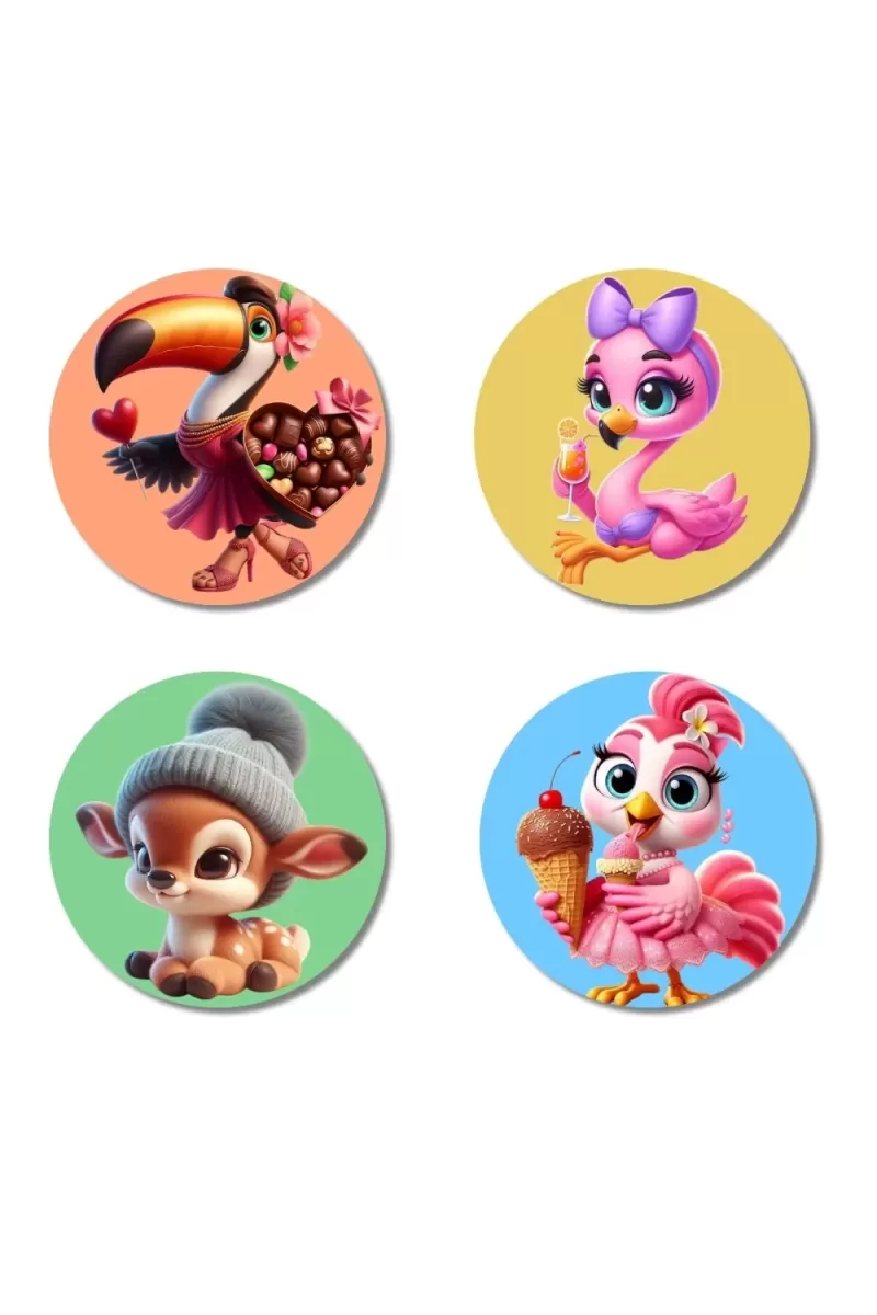 Flamingo, Toucan, Parrot, And Horse. Fridge Magnets Ã¢â‚¬â€œ 4 Piece Set | 3 Inch Round Wall Fridge Decor (F23030)