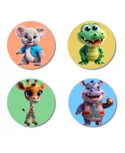 Koala, Crocodile, Giraffe, And Hippo. Fridge Magnets Ã¢â‚¬â€œ 4 Piece Set | 3 Inch Round Wall Fridge Decor (F23050)